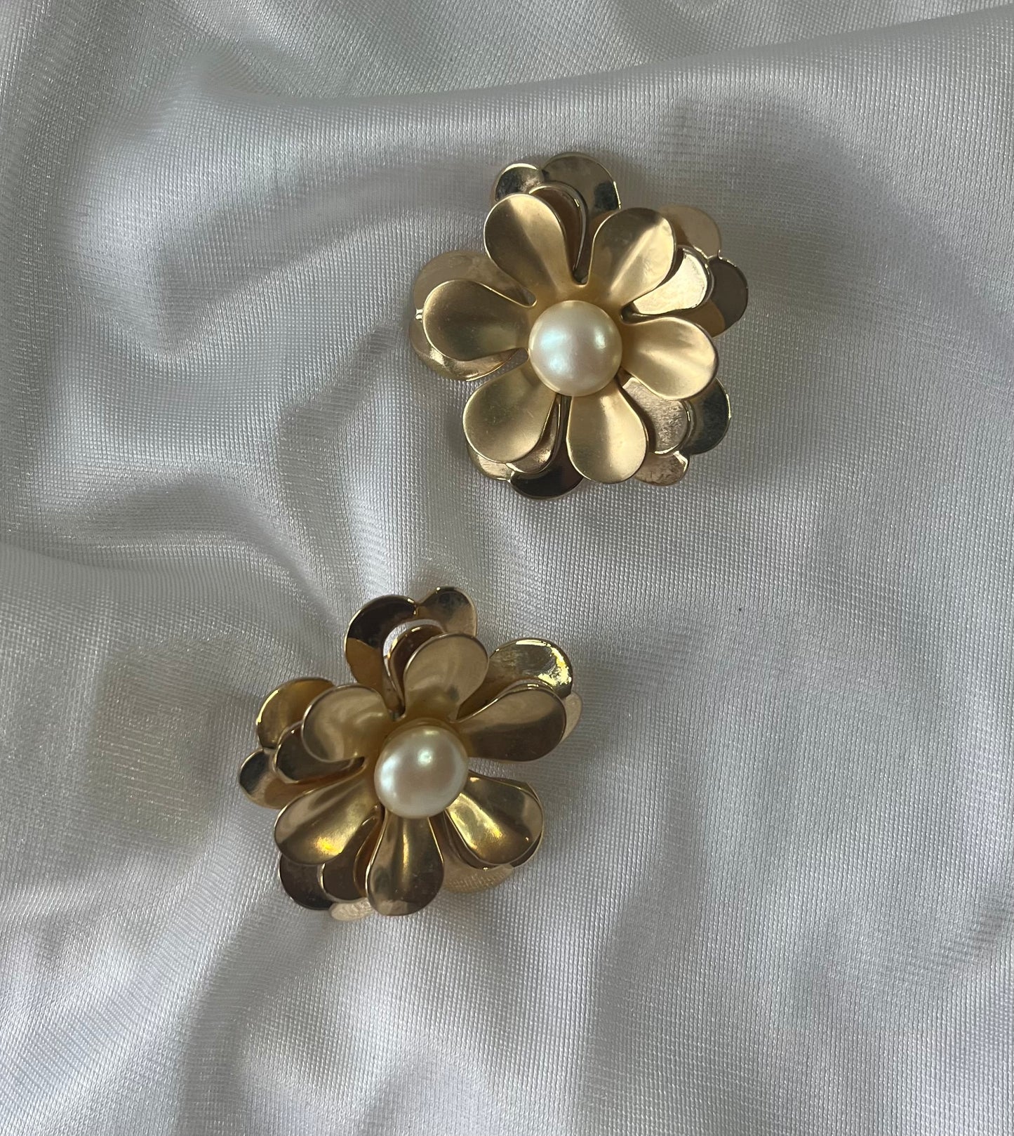 Vintage Sculptural Gold-Tone Flower Earrings