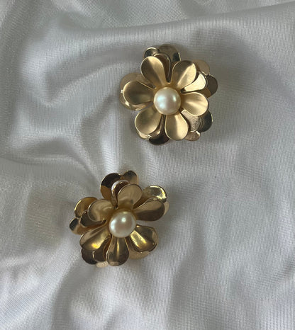 Vintage Sculptural Gold-Tone Flower Earrings