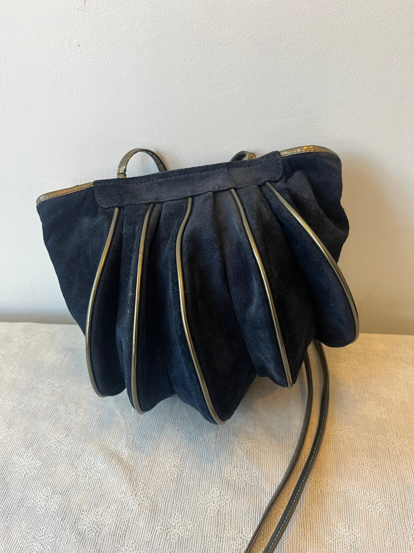 Vintage Tanguis Navy Suede Sculptural Crossbody Bag