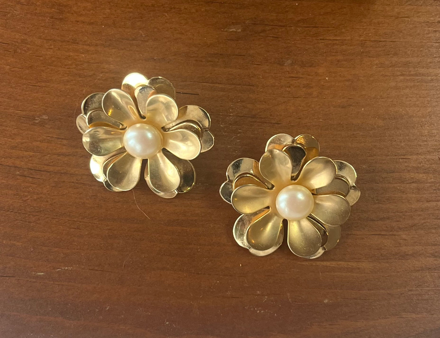 Vintage Sculptural Gold-Tone Flower Earrings