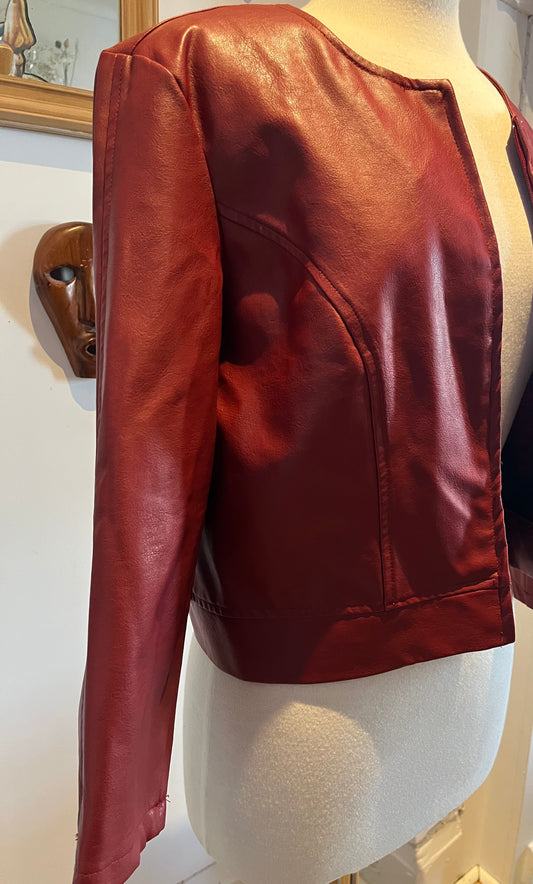 Petite by Michele Phillips Burgundy Leather Cropped Jacket