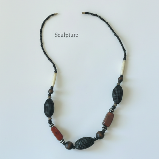 Vintage Black Beaded Necklace with Stone Accents