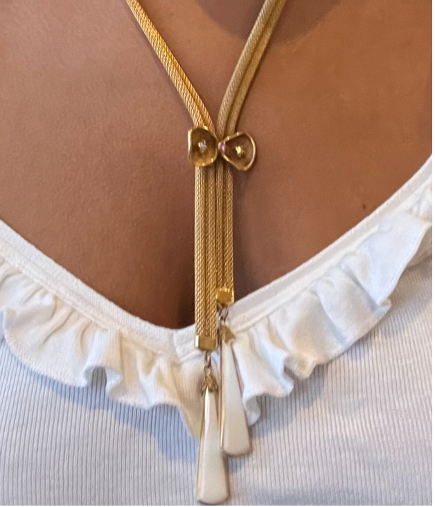 Vintage Gold-Tone Mesh Lariat Necklace