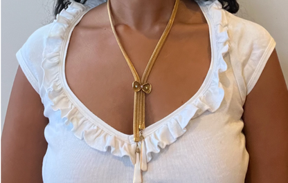 Vintage Gold-Tone Mesh Lariat Necklace