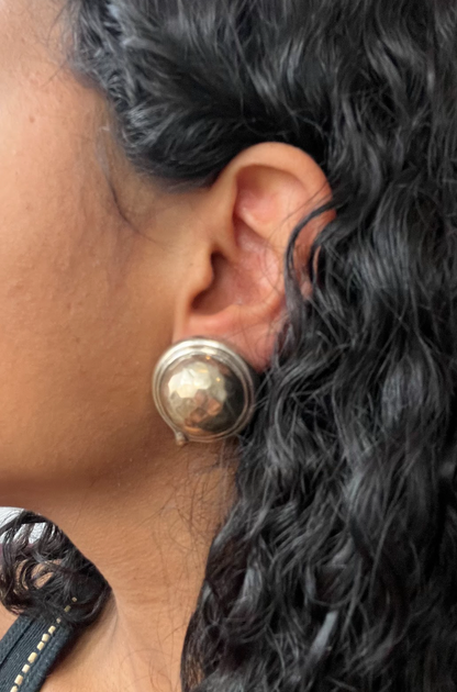 Vintage Solid Sterling Silver Dome Clip-On Earrings