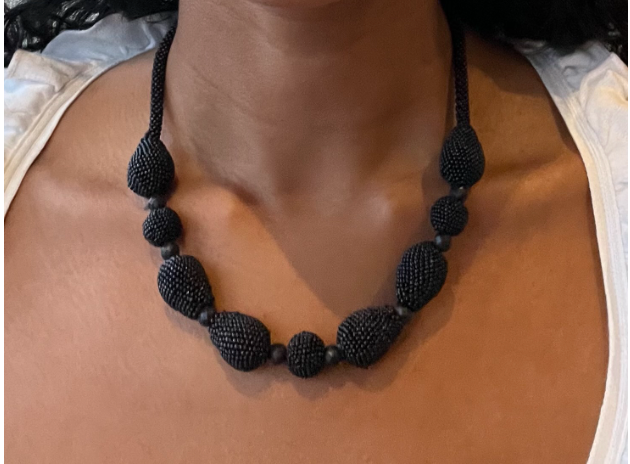 Vintage Black Beaded Statement Necklace