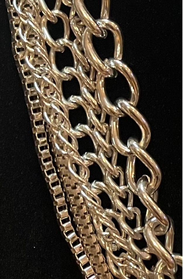 Vintage Multi Strand Silver Tone Chain Necklace