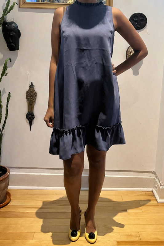 Slate Blue Sleeveless Swing Dress