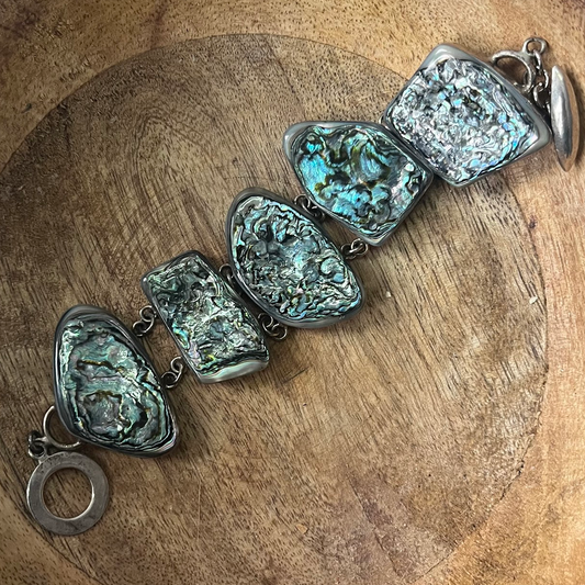 Vintage Sterling Silver Abalone Link Bracelet