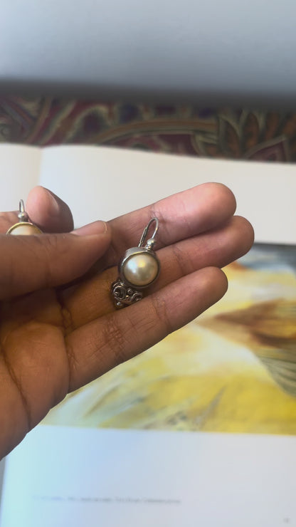 Vintage Sterling Silver Moonstone Leverback Earrings